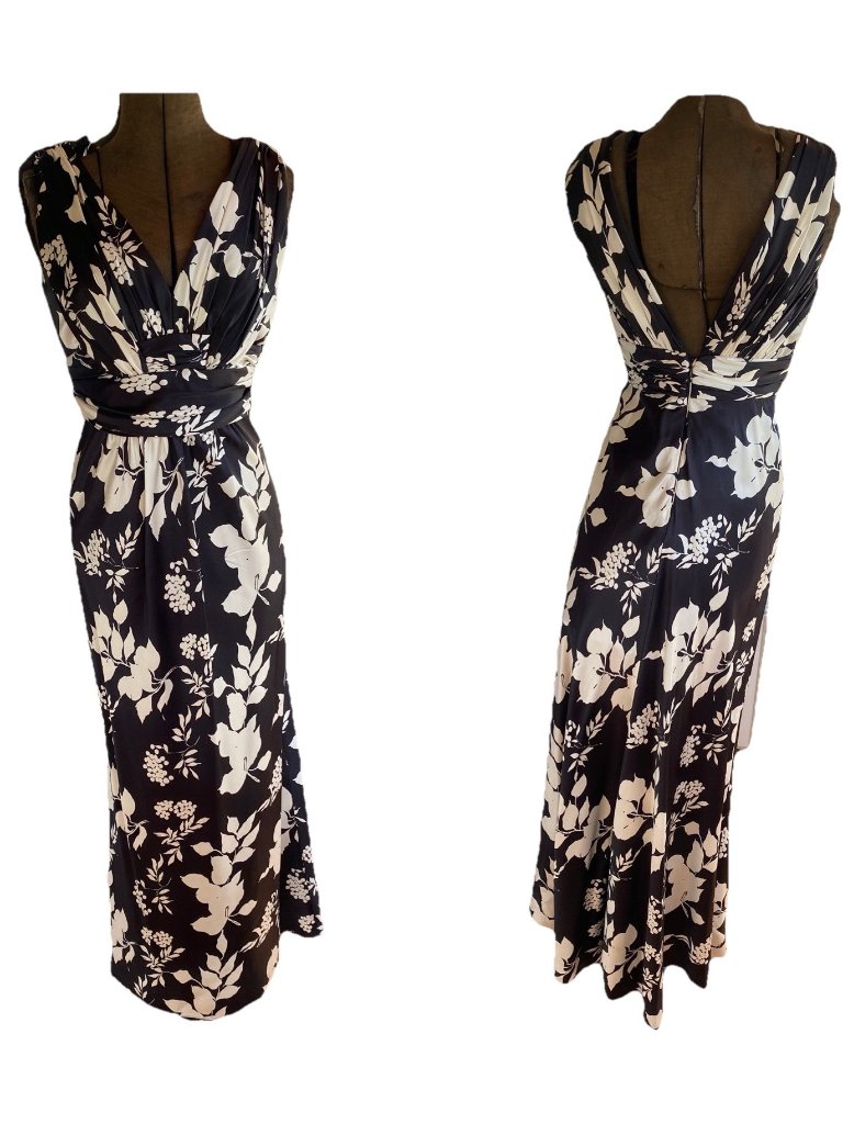 Carmen Marc Valvo Collection Dress 2 Black White Silk Long Floral Gown